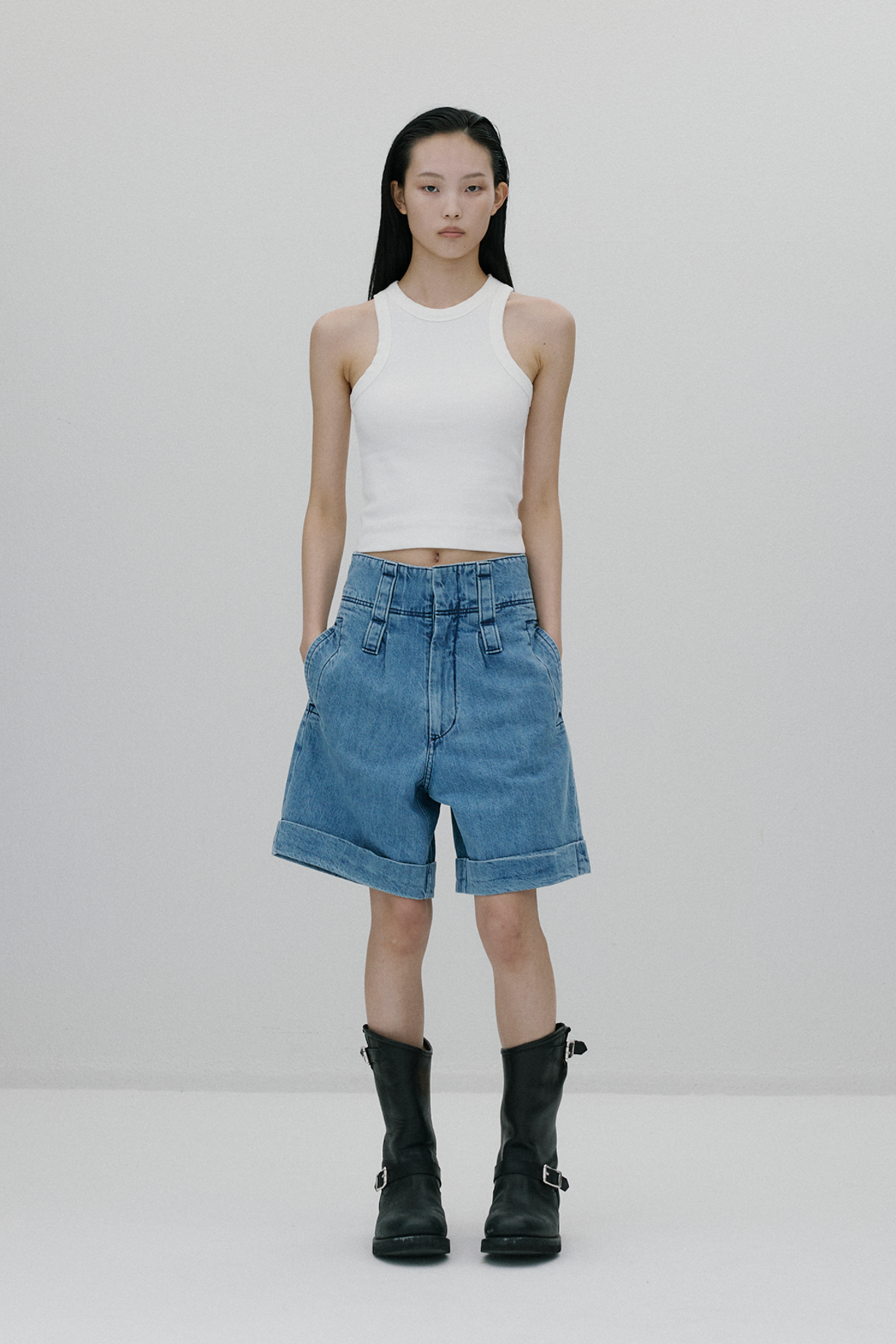 high rise turn up shorts