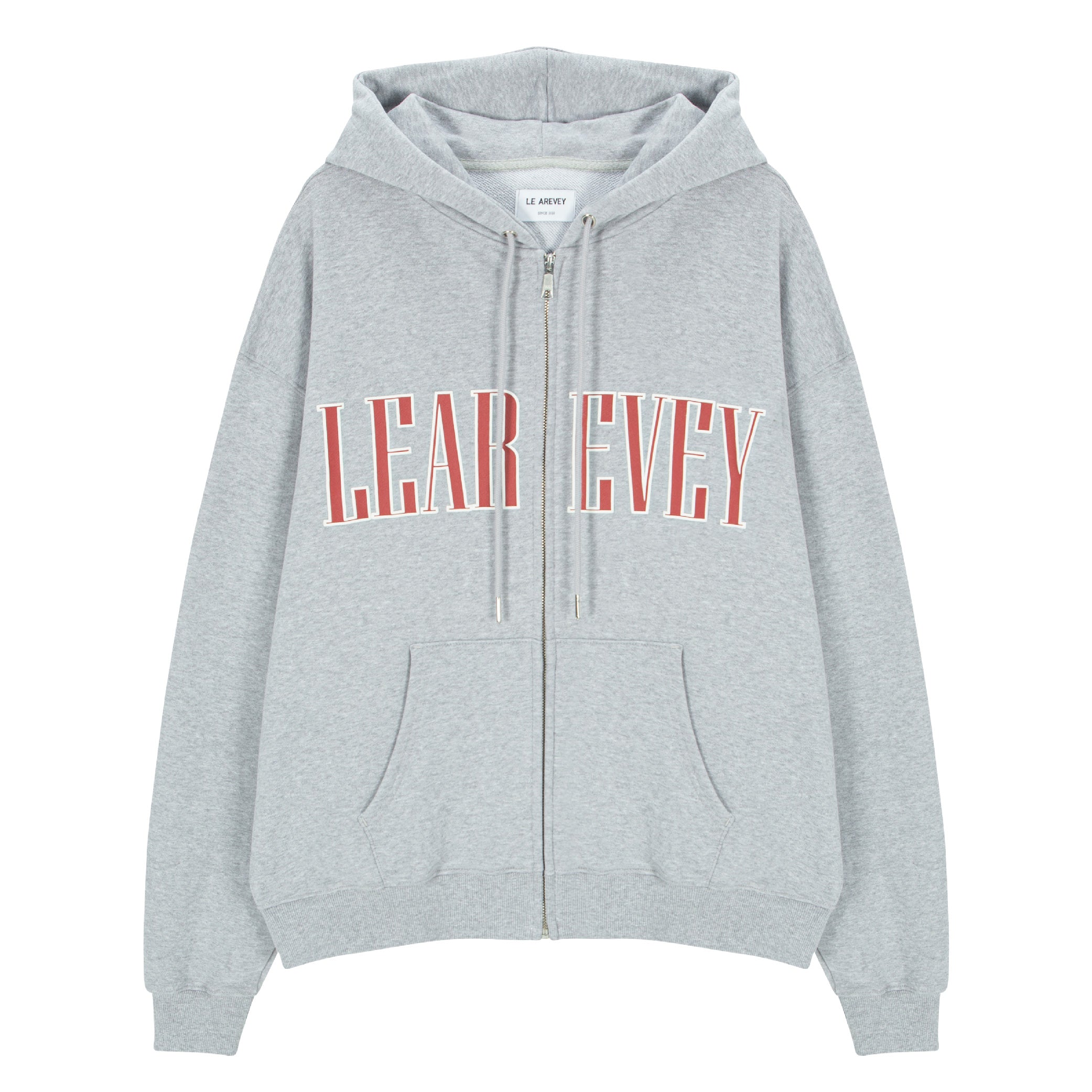LE AREVEY LOGO FULL-ZIPUP HOODIE GRAY