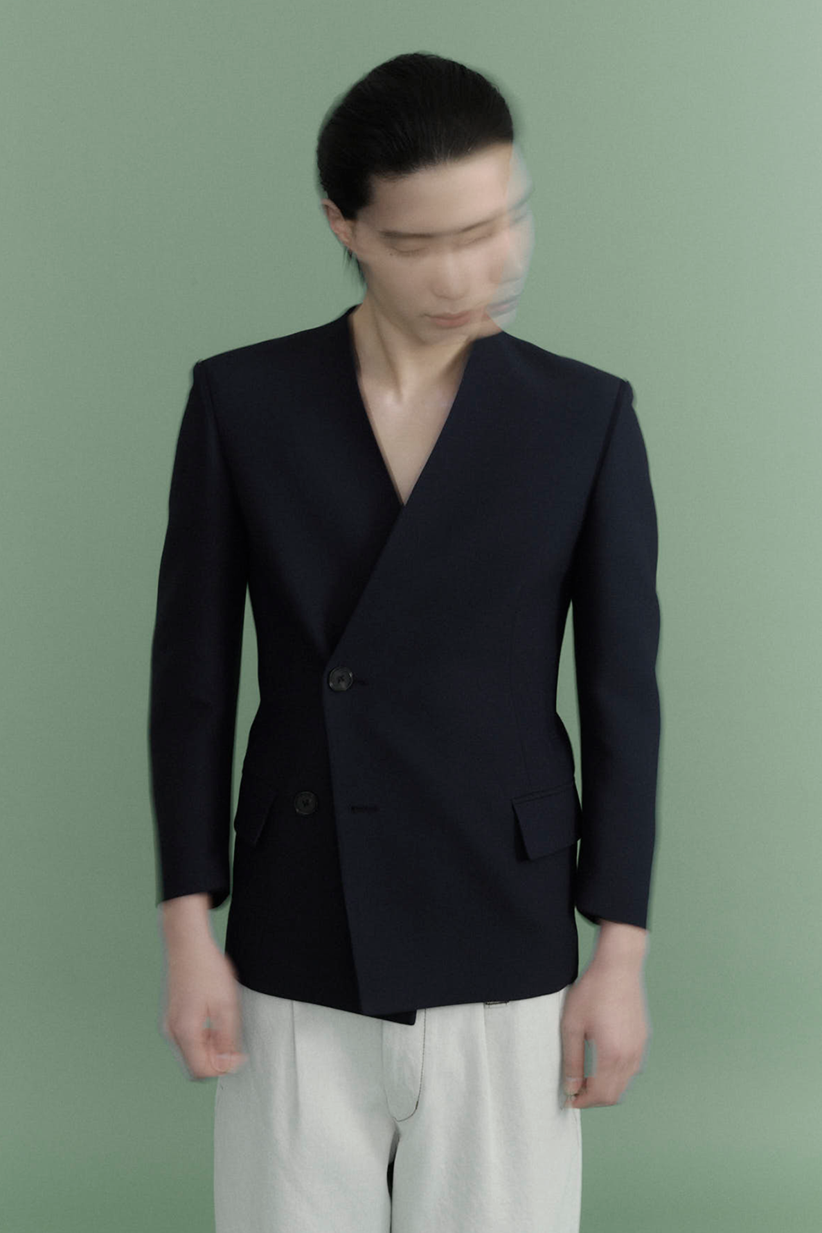 collarless double breasted jacket