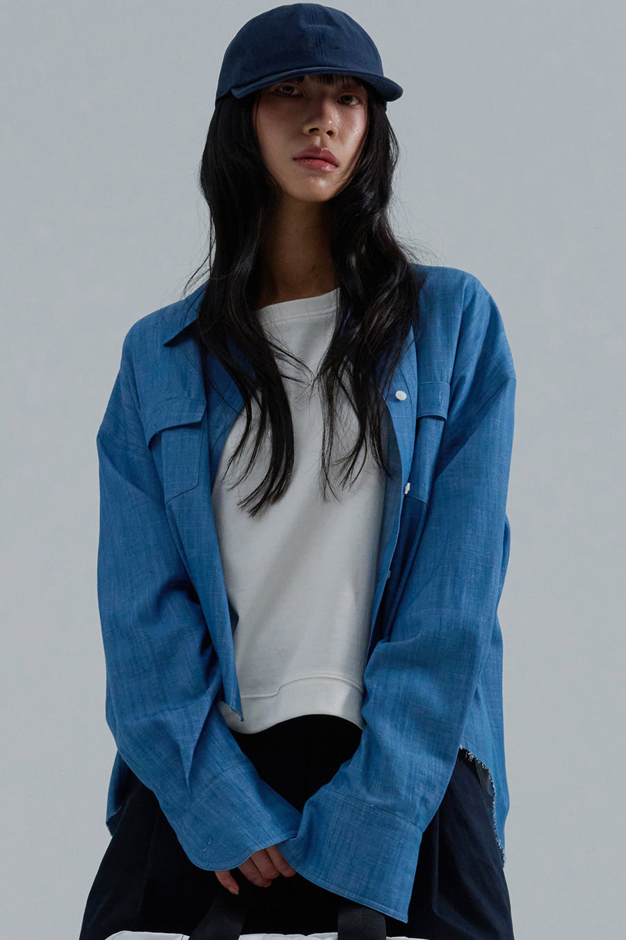 Slub Faded Cut-Off Denim Shirt — Indigo Blue