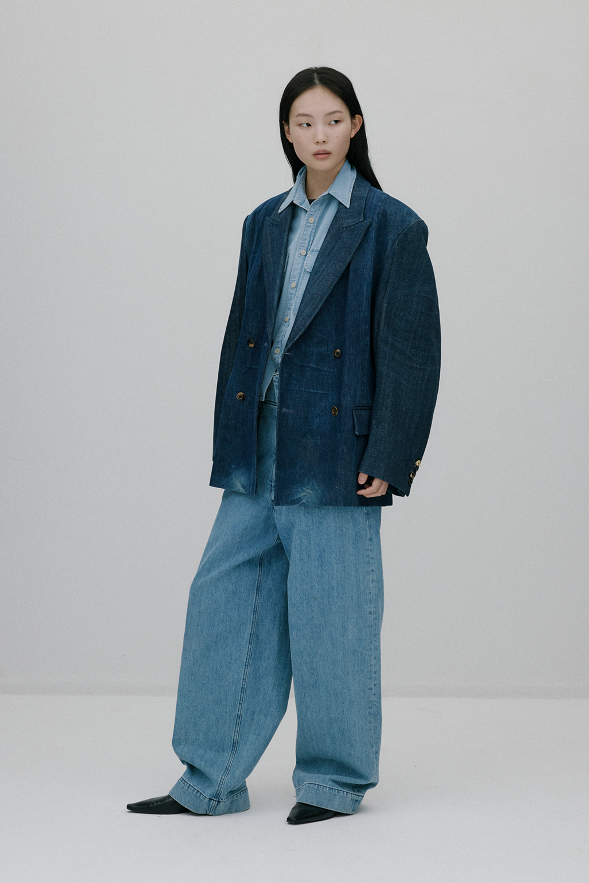 Recreated peaked lapel double breasted jacket