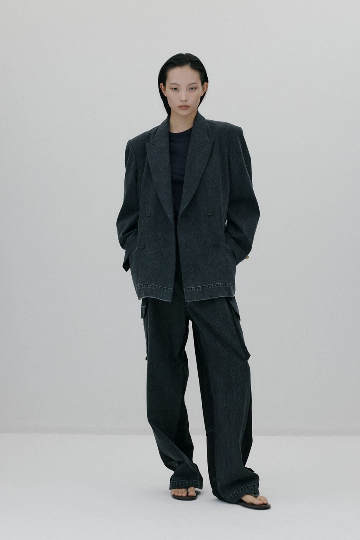 Recreated peaked lapel double breasted jacket