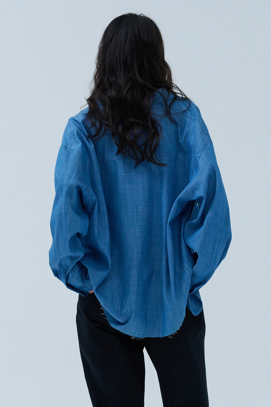 Slub Faded Cut-Off Denim Shirt — Indigo Blue