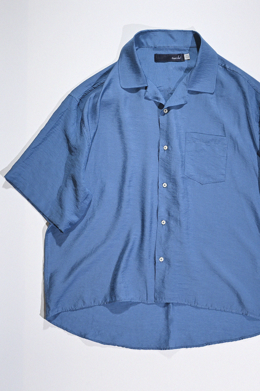Open Collar Linen Shirt — Blue