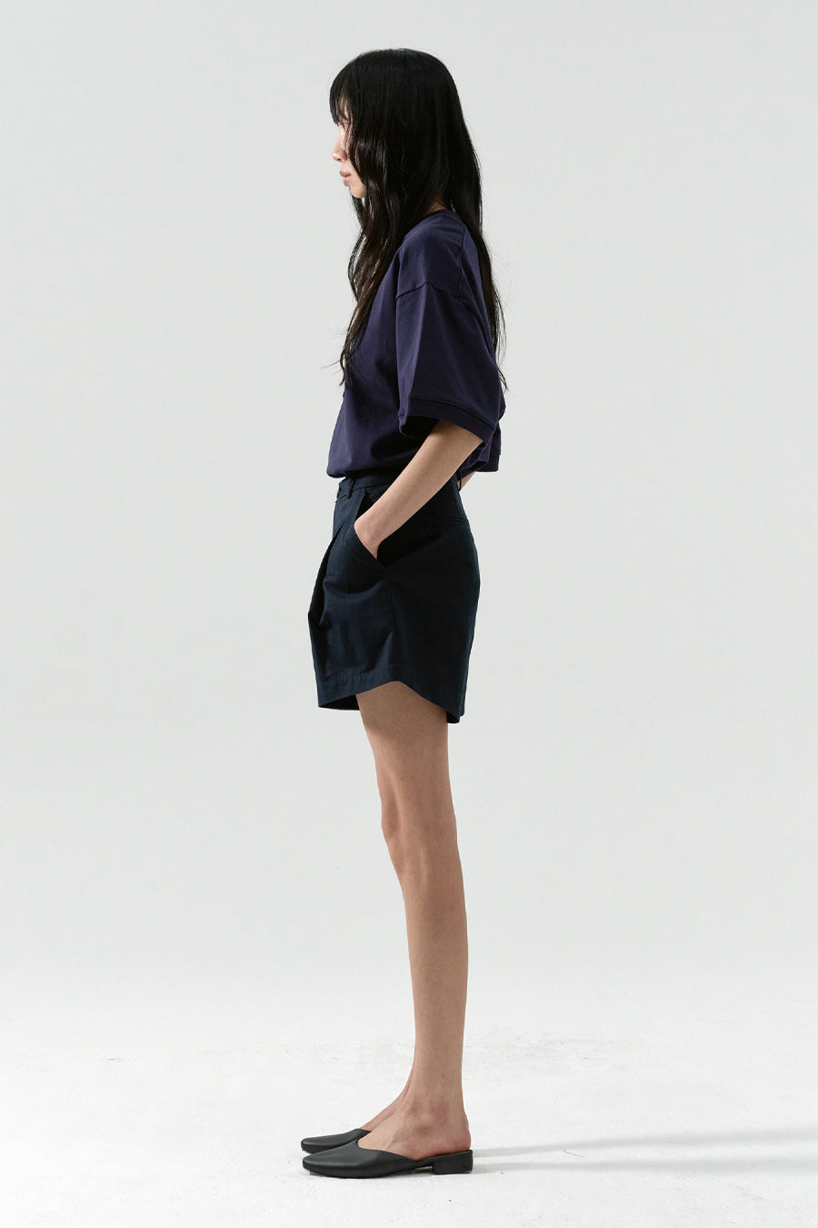 Trench Twill Bermuda Tailored Pants — Navy Blazer